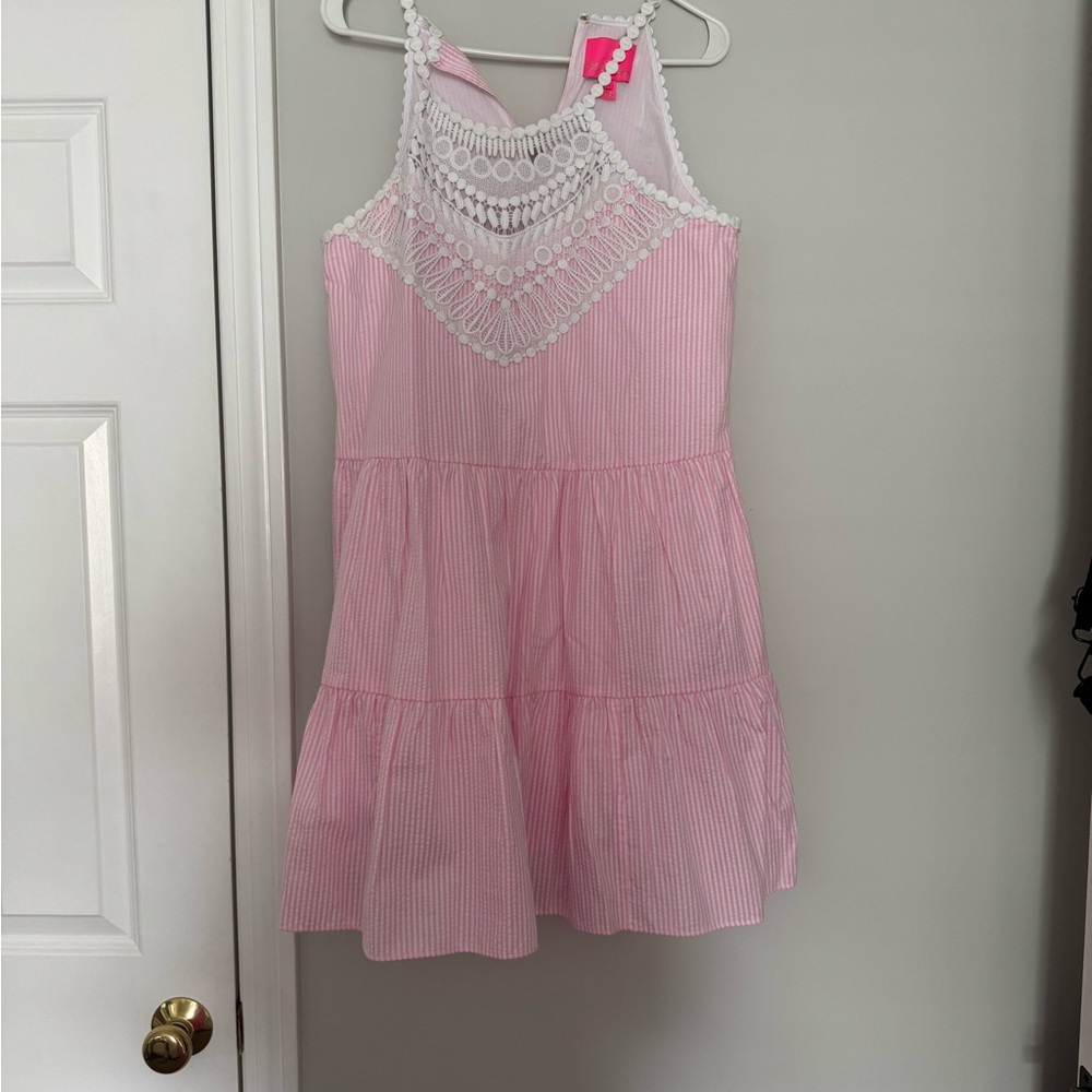 Lilly Pulitzer Pink Striped Dress with Lace Accent